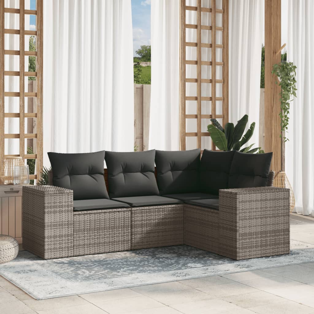 4-tlg. Garten-Sofagarnitur mit Kissen Grau Poly Rattan 4-tlg. Garten-Sofagarnitur mit Kissen Grau Poly Rattan