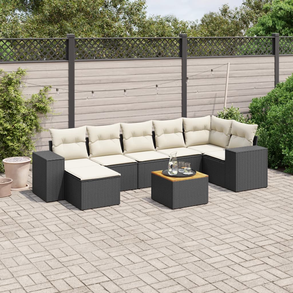 8-tlg. Garten-Sofagarnitur mit Kissen Schwarz Poly Rattan 8-tlg. Garten-Sofagarnitur mit Kissen Schwarz Poly Rattan