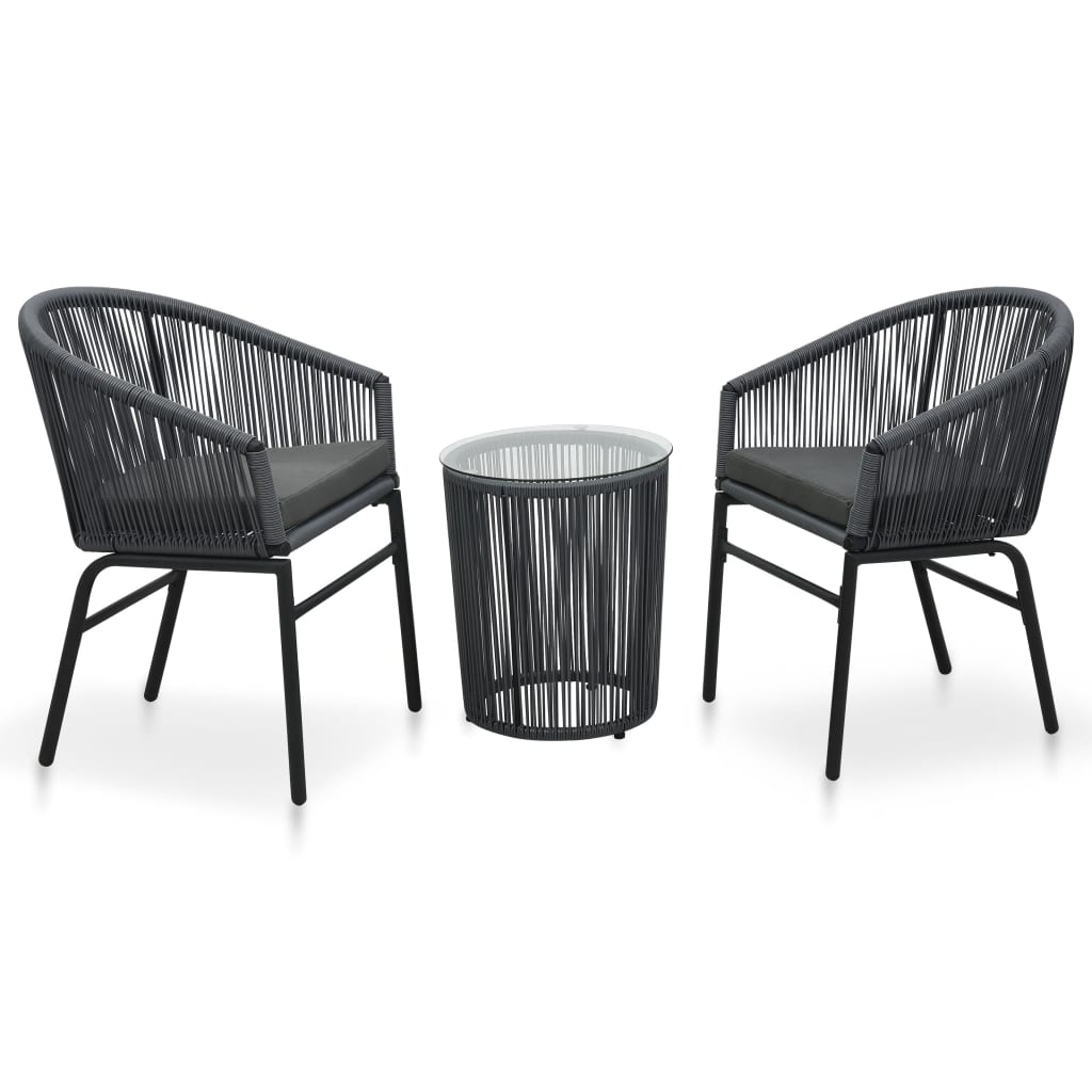 3-tlg. Bistro-Set mit Kissen PE-Rattan Grau 3-tlg. Bistro-Set mit Kissen PE-Rattan Grau