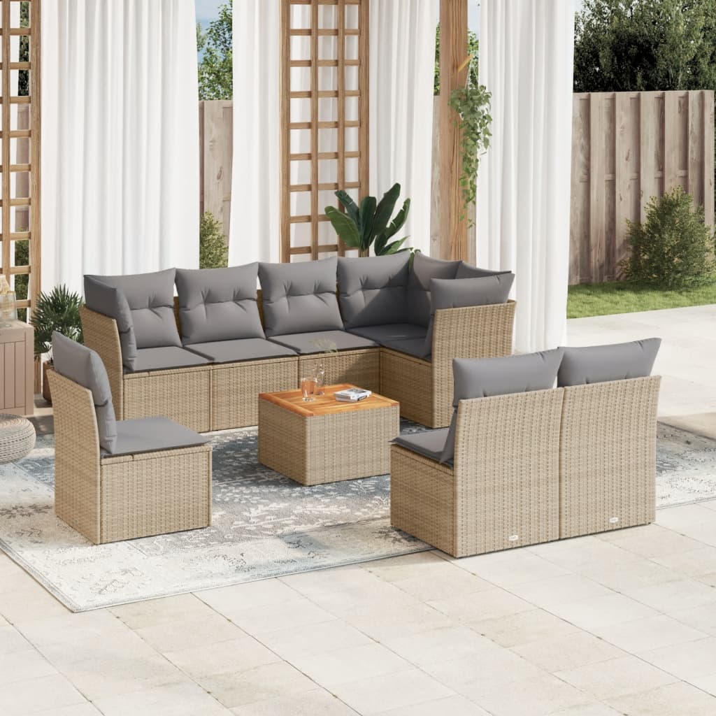 9-tlg. Garten-Sofagarnitur mit Kissen Beige Poly Rattan 9-tlg. Garten-Sofagarnitur mit Kissen Beige Poly Rattan