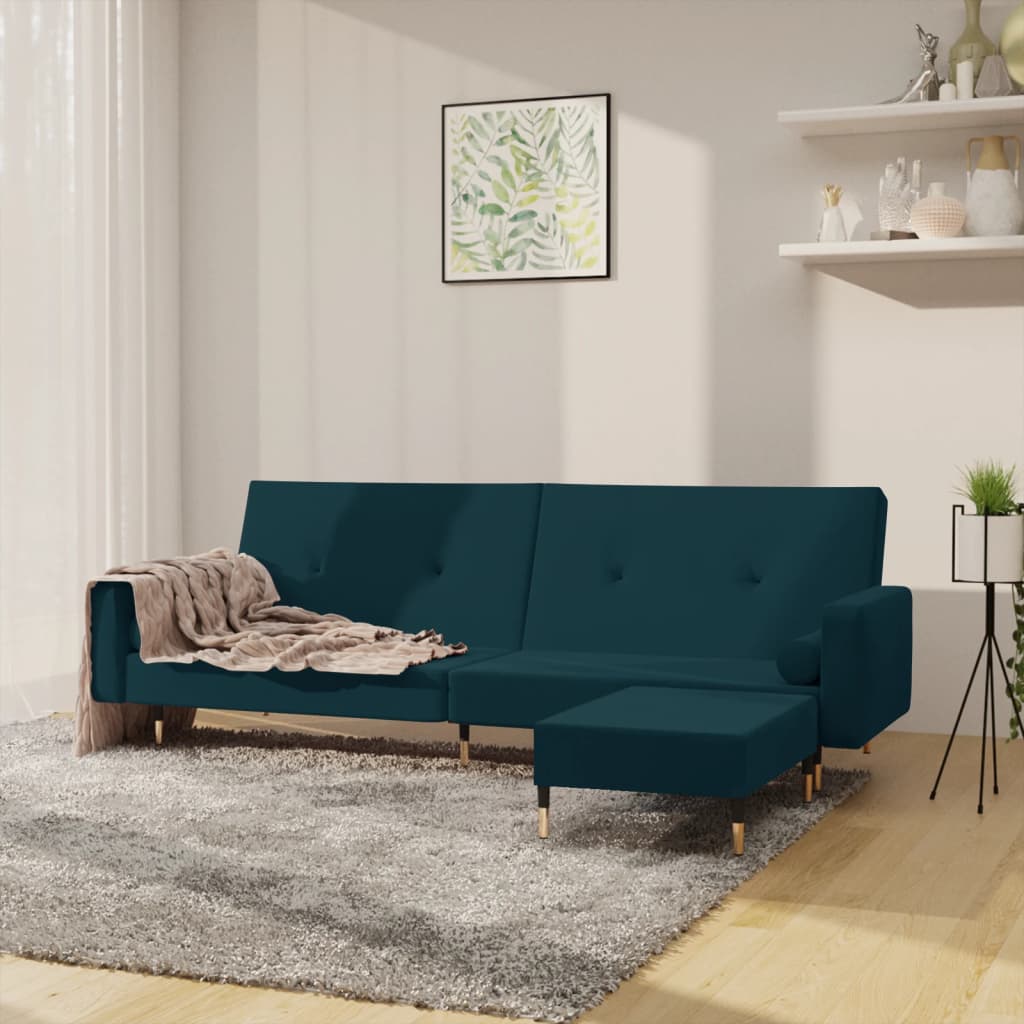 Schlafsofa 2-Sitzer mit Hocker Blau Samt Schlafsofa 2-Sitzer mit Hocker Blau Samt