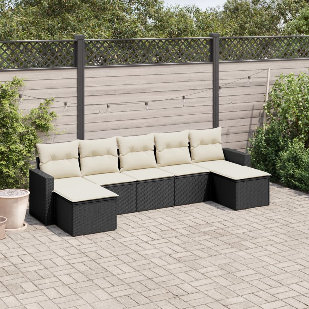 7-tlg. Garten-Sofagarnitur mit Kissen Schwarz Poly Rattan 7-tlg. Garten-Sofagarnitur mit Kissen Schwarz Poly Rattan