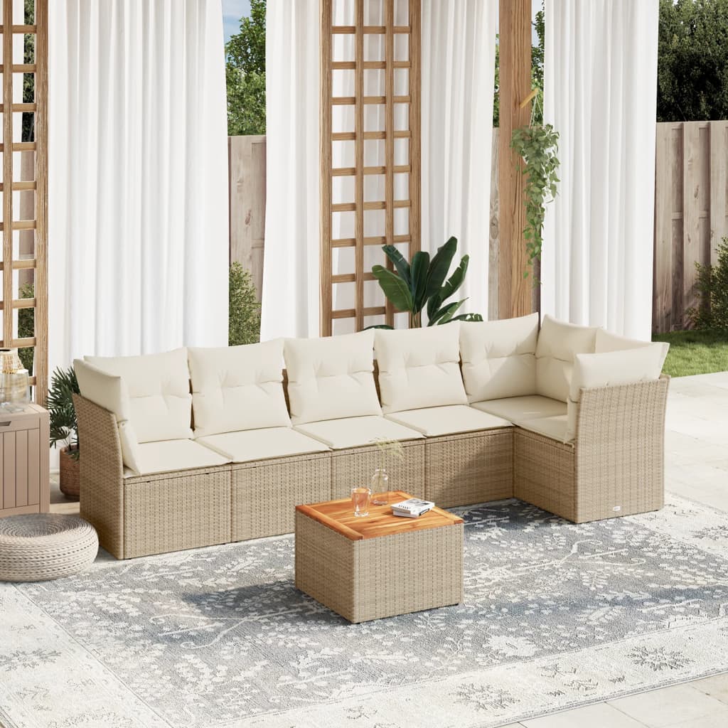 7-tlg. Garten-Sofagarnitur mit Kissen Beige Poly Rattan 7-tlg. Garten-Sofagarnitur mit Kissen Beige Poly Rattan