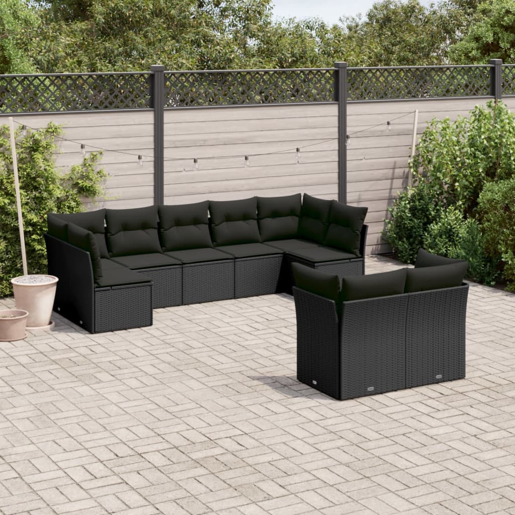 9-tlg. Garten-Sofagarnitur mit Kissen Schwarz Poly Rattan 9-tlg. Garten-Sofagarnitur mit Kissen Schwarz Poly Rattan