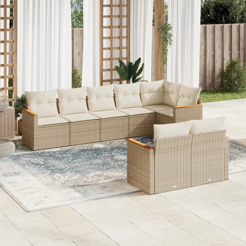 8-tlg. Garten-Sofagarnitur mit Kissen Beige Poly Rattan 8-tlg. Garten-Sofagarnitur mit Kissen Beige Poly Rattan