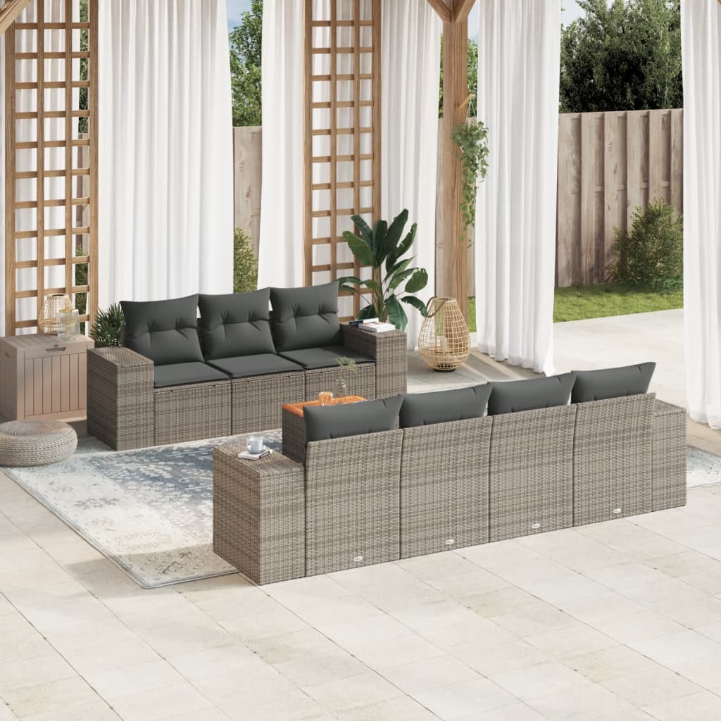 8-tlg. Garten-Sofagarnitur mit Kissen Grau Poly Rattan 8-tlg. Garten-Sofagarnitur mit Kissen Grau Poly Rattan