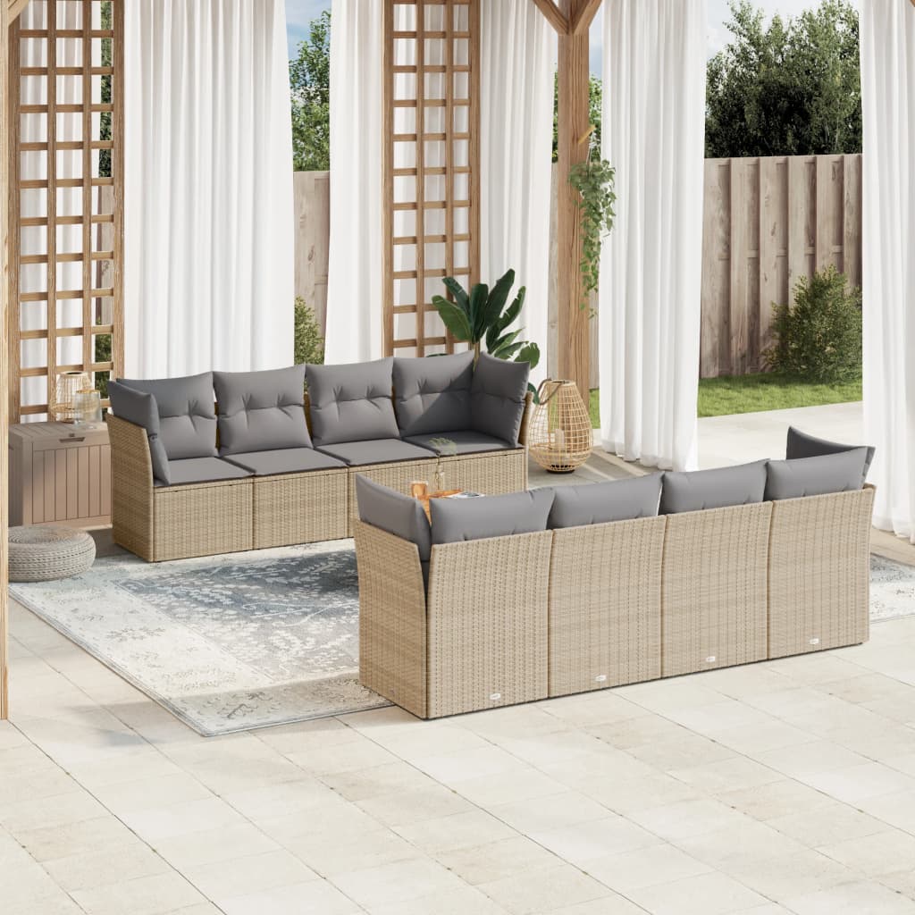 9-tlg. Garten-Sofagarnitur mit Kissen Beige Poly Rattan 9-tlg. Garten-Sofagarnitur mit Kissen Beige Poly Rattan