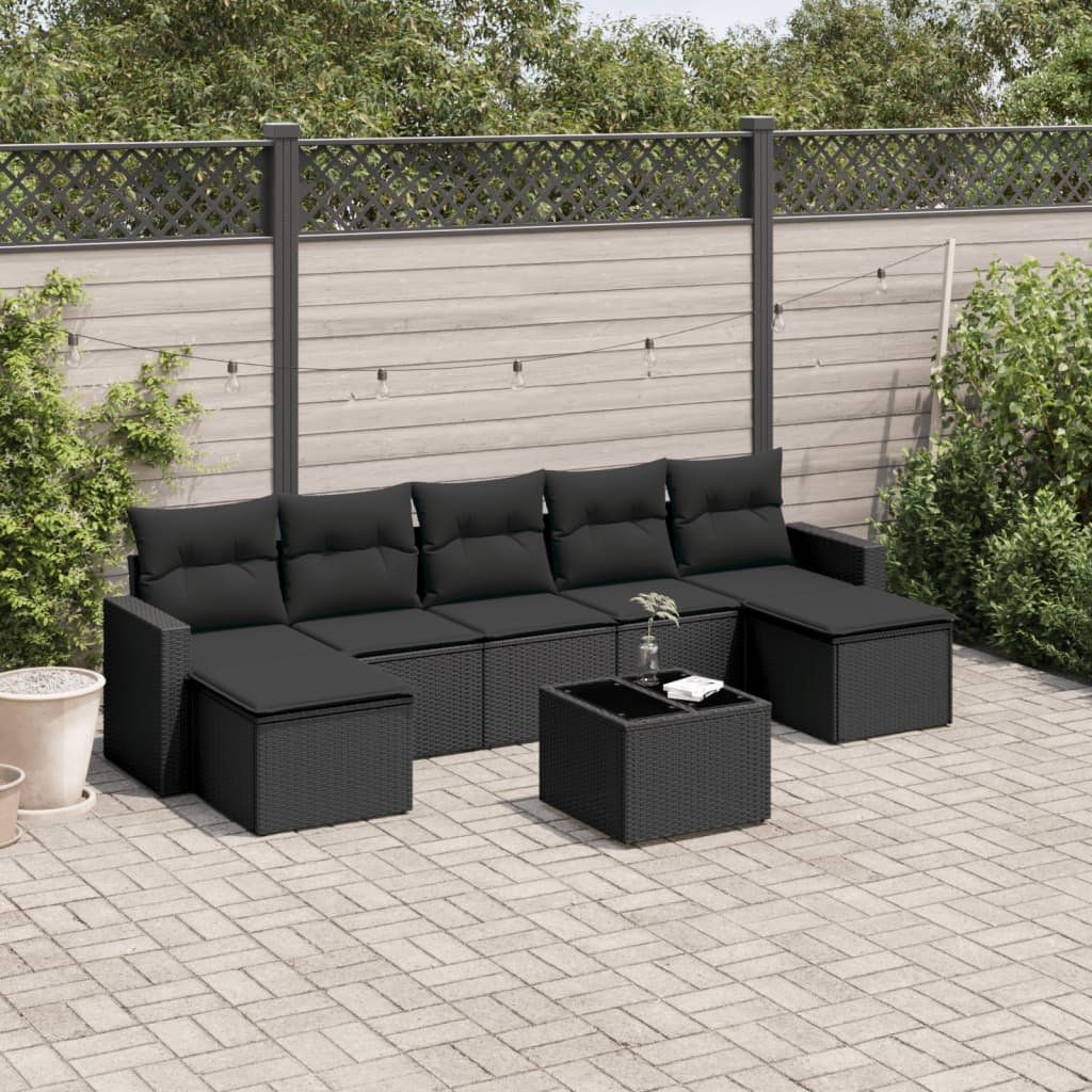 8-tlg. Garten-Sofagarnitur mit Kissen Schwarz Poly Rattan 8-tlg. Garten-Sofagarnitur mit Kissen Schwarz Poly Rattan