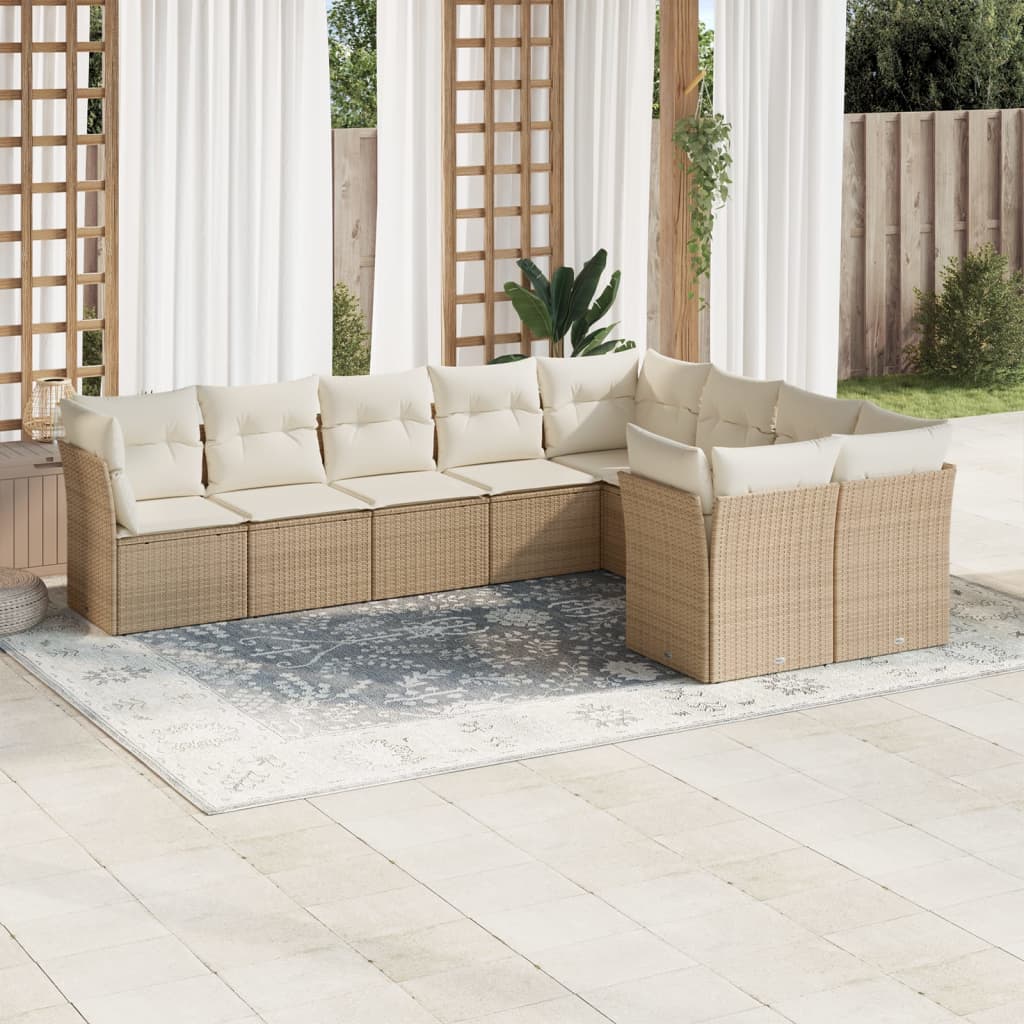 9-tlg. Garten-Sofagarnitur mit Kissen Beige Poly Rattan 9-tlg. Garten-Sofagarnitur mit Kissen Beige Poly Rattan
