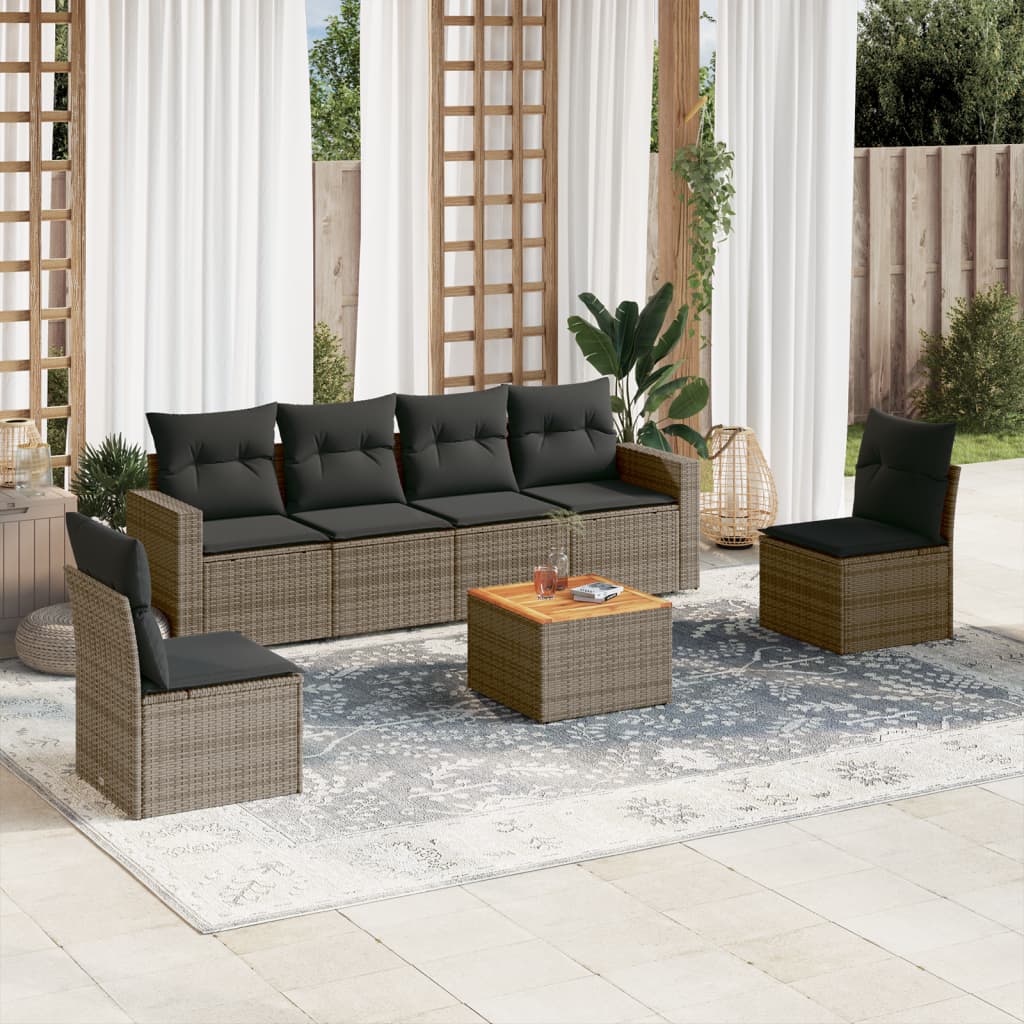 7-tlg. Garten-Sofagarnitur mit Kissen Grau Poly Rattan 7-tlg. Garten-Sofagarnitur mit Kissen Grau Poly Rattan
