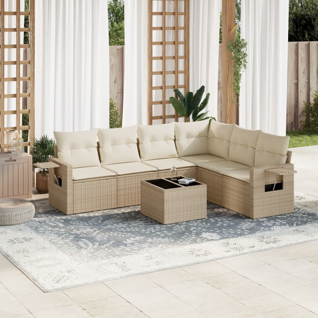 7-tlg. Garten-Sofagarnitur mit Kissen Beige Poly Rattan 7-tlg. Garten-Sofagarnitur mit Kissen Beige Poly Rattan