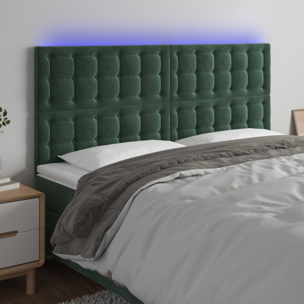 LED Kopfteil Dunkelgrün 160x5x118/128 cm Samt