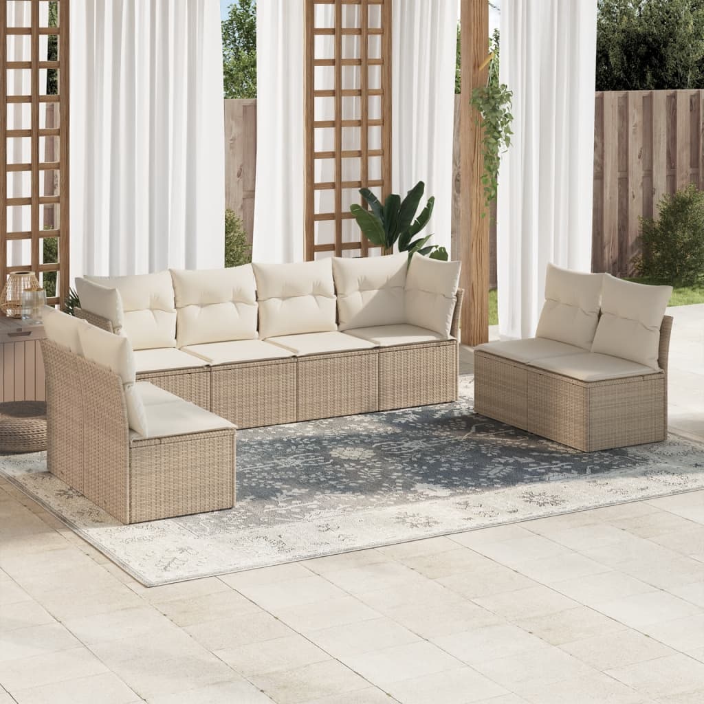 8-tlg. Garten-Sofagarnitur mit Kissen Beige Poly Rattan 8-tlg. Garten-Sofagarnitur mit Kissen Beige Poly Rattan