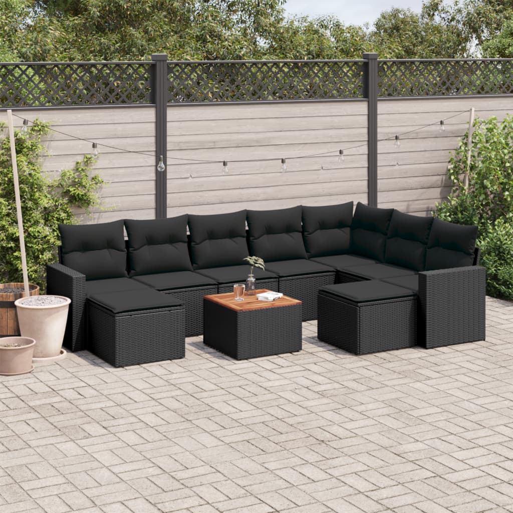 10-tlg. Garten-Sofagarnitur mit Kissen Schwarz Poly Rattan 10-tlg. Garten-Sofagarnitur mit Kissen Schwarz Poly Rattan