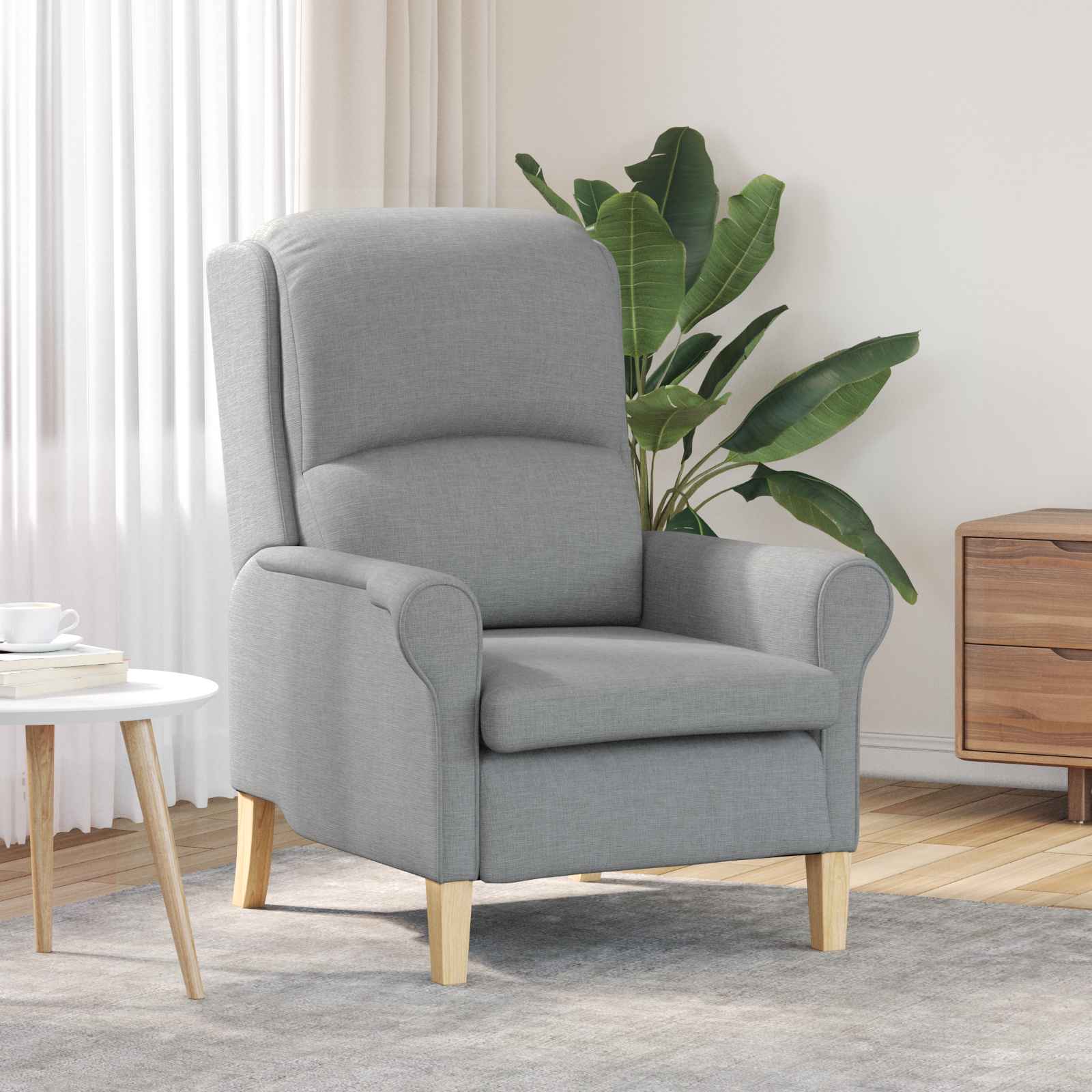 Moderner Sessel Hellgrau Polyesterstoff, Holz Mittel Ergonomisch Moderner Sessel Hellgrau Polyesterstoff, Holz Mittel Ergonomisch