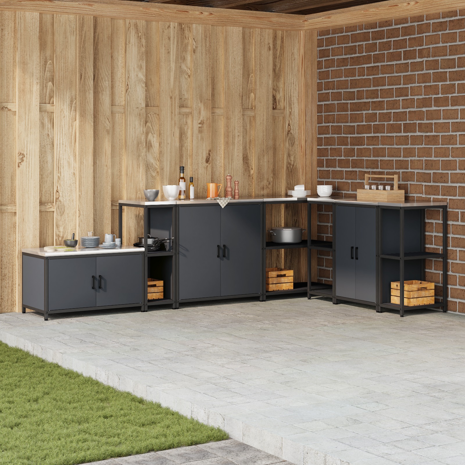 Küchenlageregal mit Regal mit Speicher Anthrazit 60 x 50 x 92 cm Stahl Küchenlageregal mit Regal mit Speicher Anthrazit 60 x 50 x 92 cm Stahl