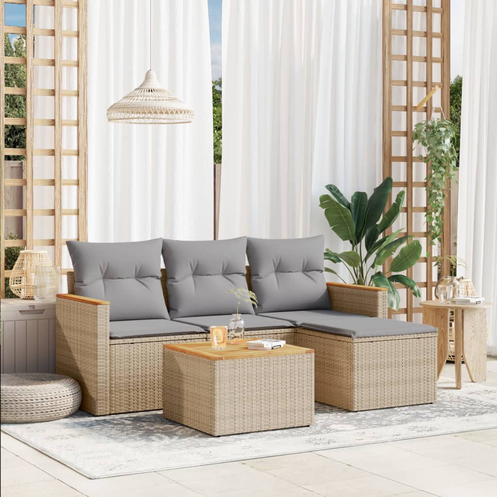 5-tlg. Garten-Sofagarnitur mit Kissen Beige Poly Rattan 5-tlg. Garten-Sofagarnitur mit Kissen Beige Poly Rattan