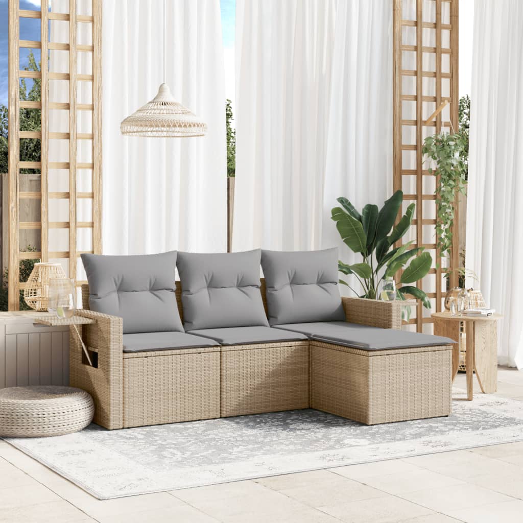 4-tlg. Garten-Sofagarnitur mit Kissen Beige Poly Rattan 4-tlg. Garten-Sofagarnitur mit Kissen Beige Poly Rattan