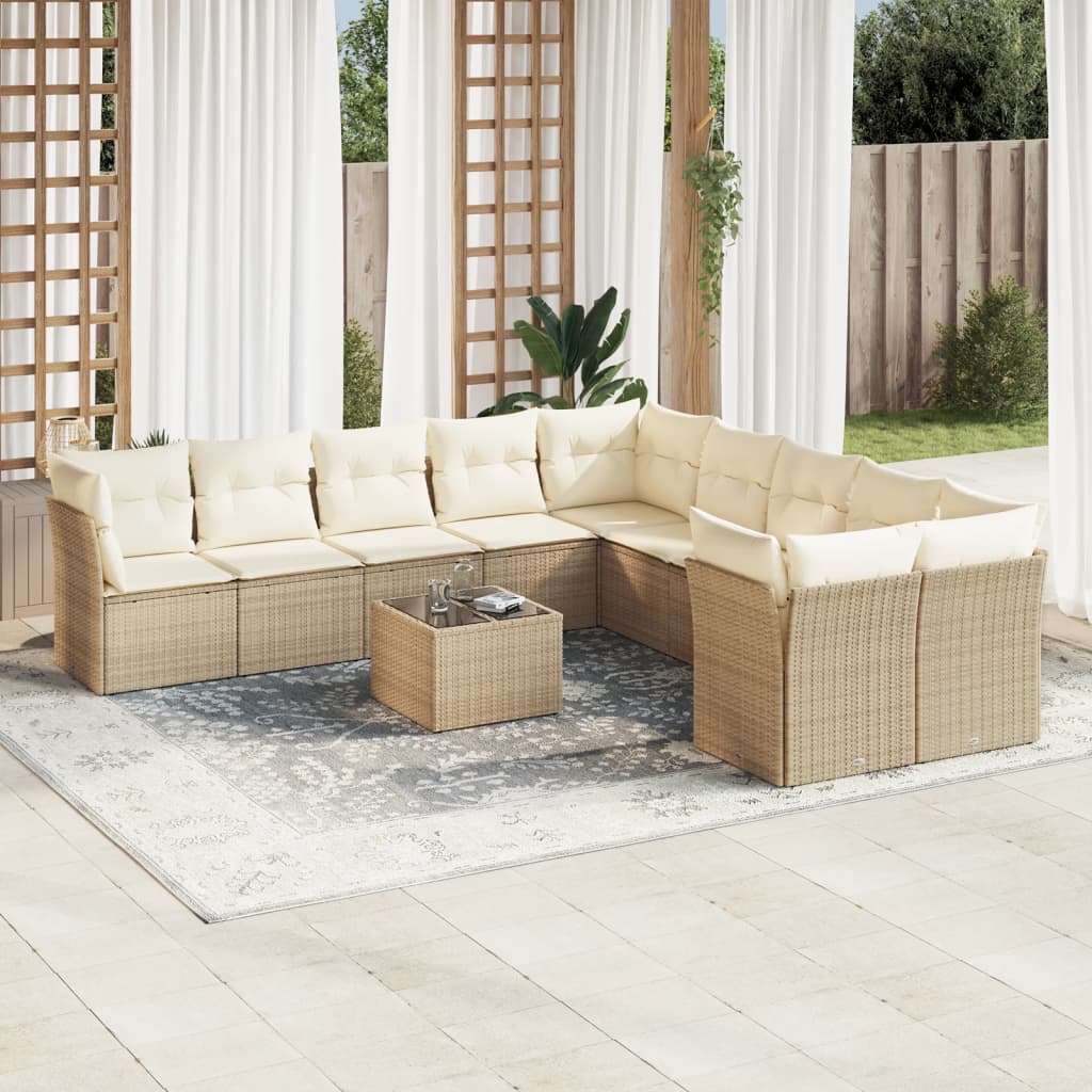 11-tlg. Garten-Sofagarnitur mit Kissen Beige Poly Rattan 11-tlg. Garten-Sofagarnitur mit Kissen Beige Poly Rattan