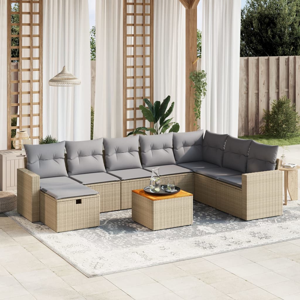 9-tlg. Garten-Sofagarnitur mit Kissen Beige Poly Rattan 9-tlg. Garten-Sofagarnitur mit Kissen Beige Poly Rattan