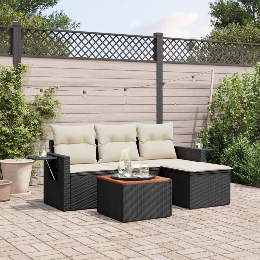 5-tlg. Garten-Sofagarnitur mit Kissen Schwarz Poly Rattan 5-tlg. Garten-Sofagarnitur mit Kissen Schwarz Poly Rattan