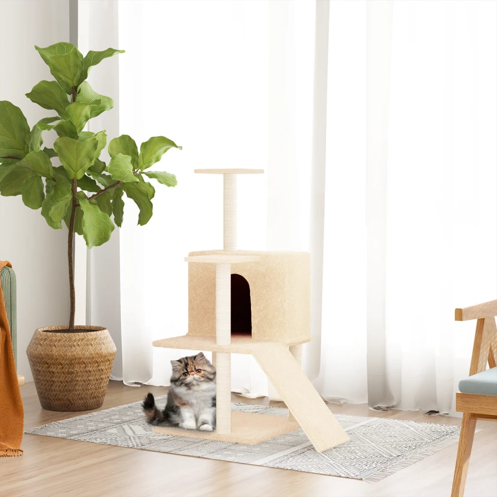 Kratzbaum mit Sisal-Kratzsäulen Creme 109 cm Kratzbaum mit Sisal-Kratzsäulen Creme 109 cm