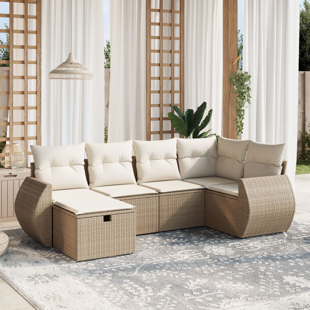 6-tlg. Garten-Sofagarnitur mit Kissen Beige Poly Rattan 6-tlg. Garten-Sofagarnitur mit Kissen Beige Poly Rattan