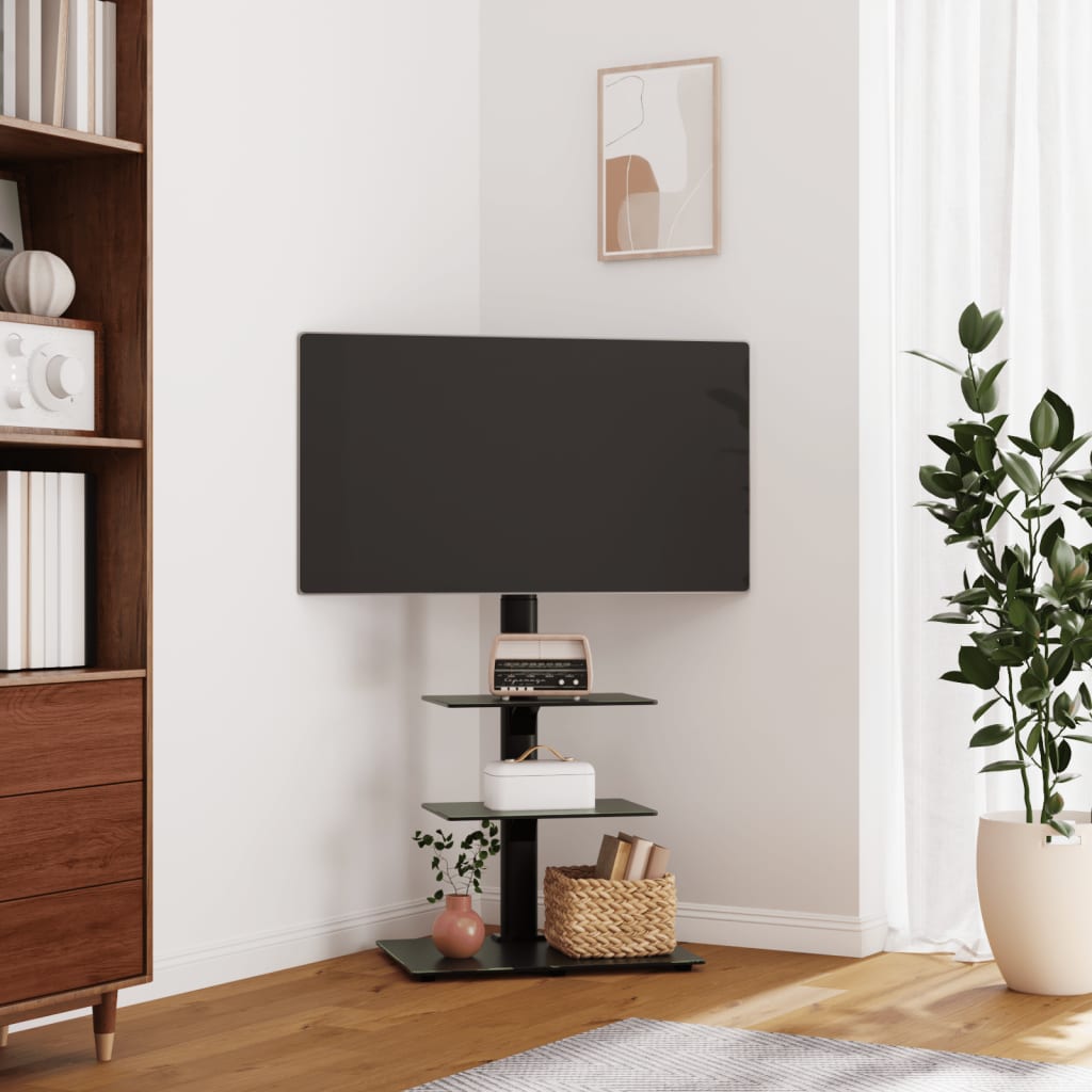 TV-Eckständer mit 3 Ablagen für 32-65 Zoll Schwarz TV-Eckständer mit 3 Ablagen für 32-65 Zoll Schwarz