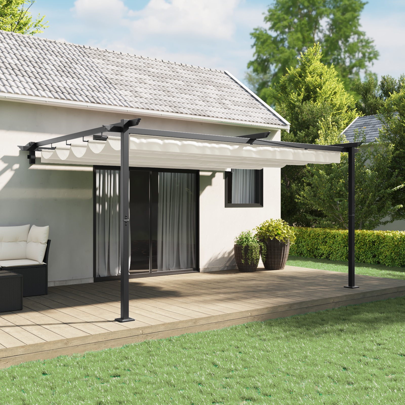 Wandmontierter Pavillon Creme 3 x 4 m Stahl Wandmontierter Pavillon Creme 3 x 4 m Stahl