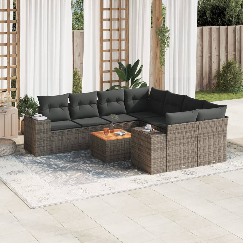 9-tlg. Garten-Sofagarnitur mit Kissen Grau Poly Rattan 9-tlg. Garten-Sofagarnitur mit Kissen Grau Poly Rattan
