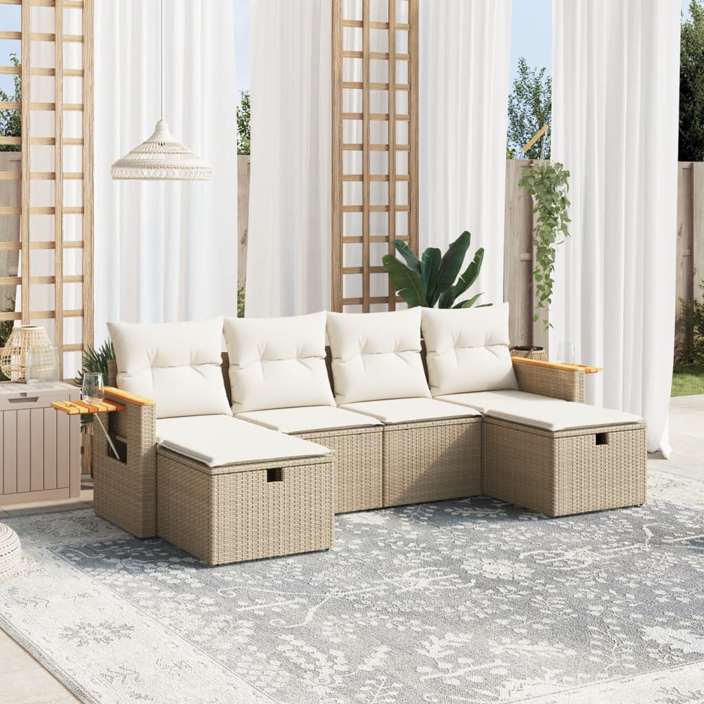 6-tlg. Garten-Sofagarnitur mit Kissen Beige Poly Rattan 6-tlg. Garten-Sofagarnitur mit Kissen Beige Poly Rattan