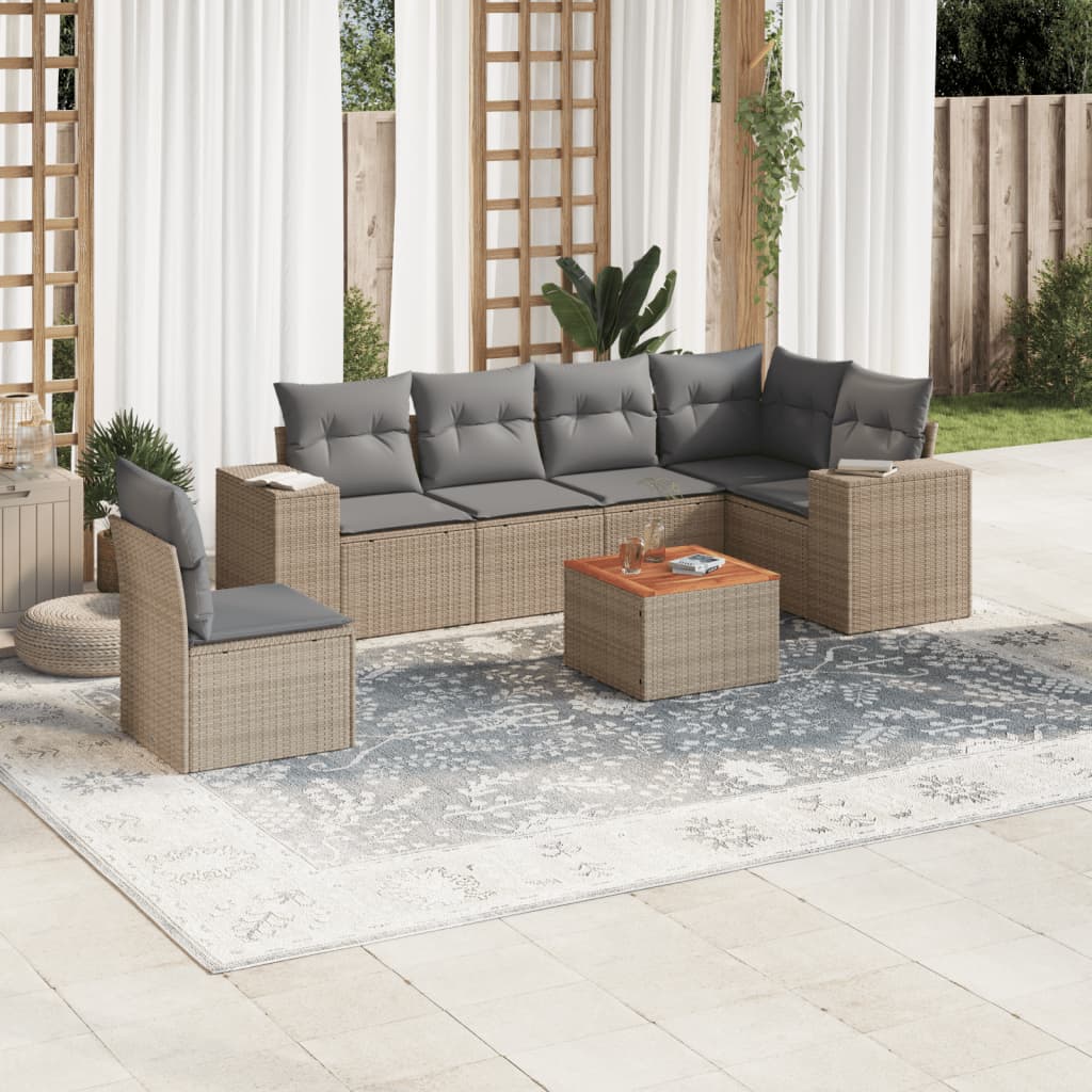 7-tlg. Garten-Sofagarnitur mit Kissen Beige Poly Rattan 7-tlg. Garten-Sofagarnitur mit Kissen Beige Poly Rattan