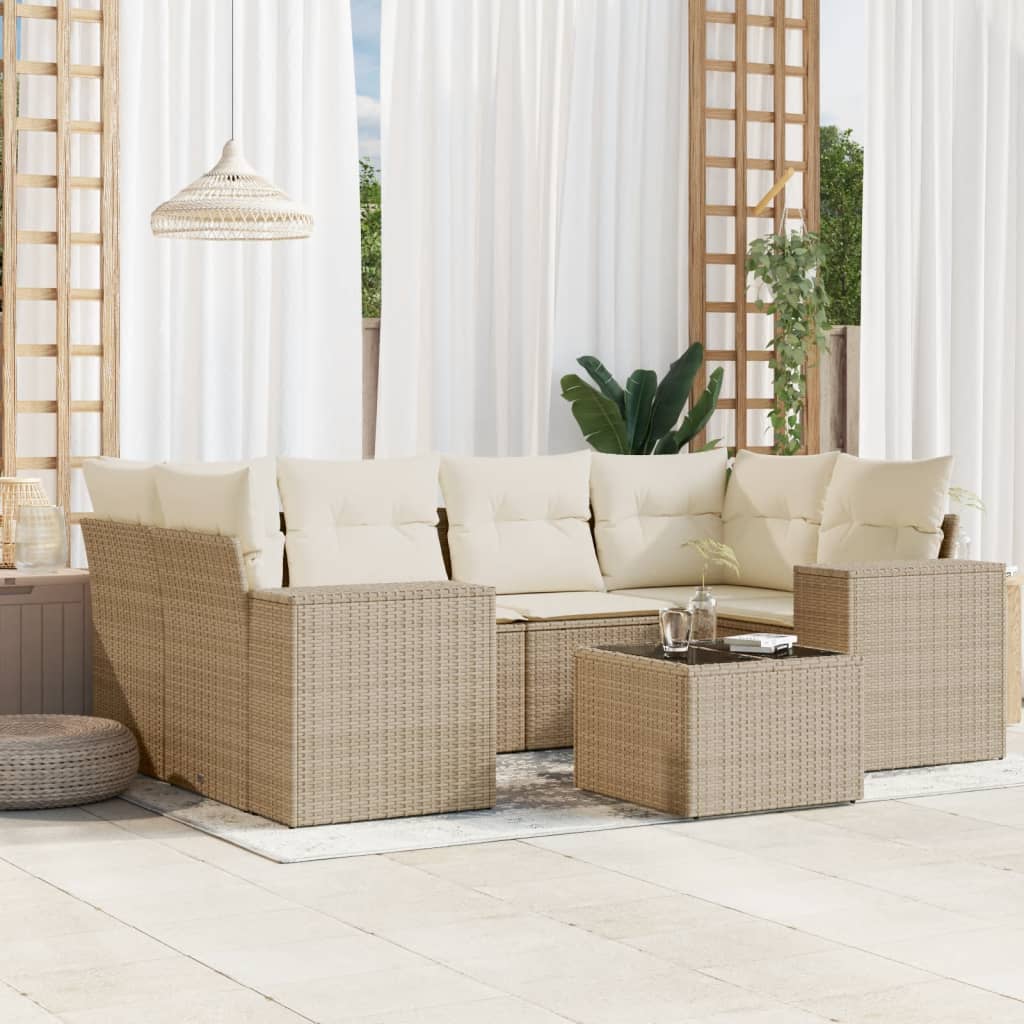7-tlg. Garten-Sofagarnitur mit Kissen Beige Poly Rattan 7-tlg. Garten-Sofagarnitur mit Kissen Beige Poly Rattan