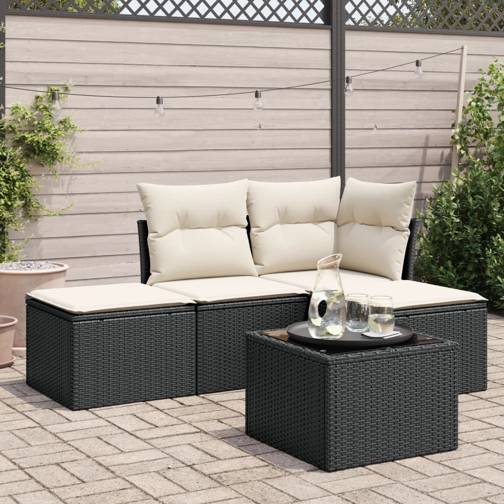 5-tlg. Garten-Sofagarnitur mit Kissen Schwarz Poly Rattan 5-tlg. Garten-Sofagarnitur mit Kissen Schwarz Poly Rattan