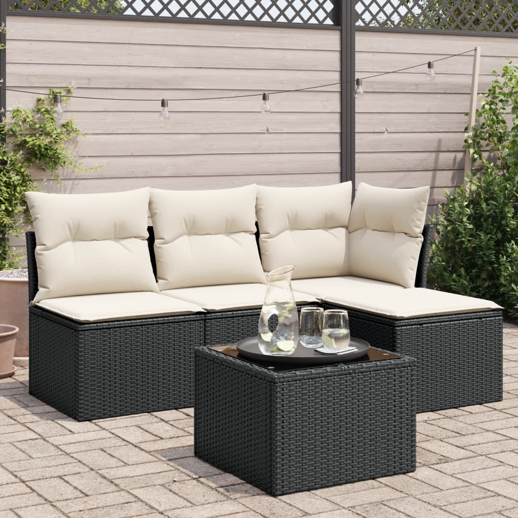5-tlg. Garten-Sofagarnitur mit Kissen Schwarz Poly Rattan 5-tlg. Garten-Sofagarnitur mit Kissen Schwarz Poly Rattan