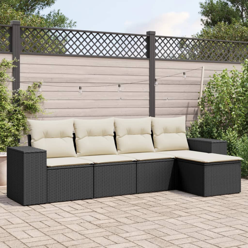 5-tlg. Garten-Sofagarnitur mit Kissen Schwarz Poly Rattan 5-tlg. Garten-Sofagarnitur mit Kissen Schwarz Poly Rattan