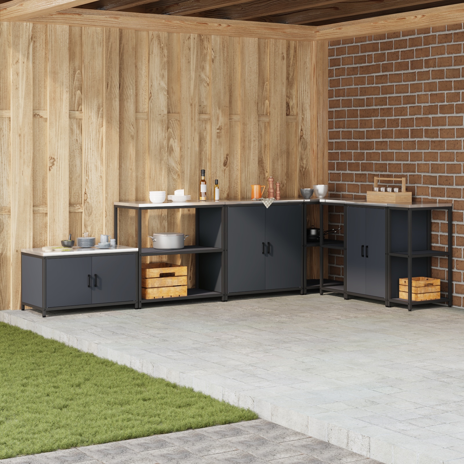 Küchenlageregal mit Regal mit Speicher Anthrazit 60 x 50 x 92 cm Stahl Küchenlageregal mit Regal mit Speicher Anthrazit 60 x 50 x 92 cm Stahl