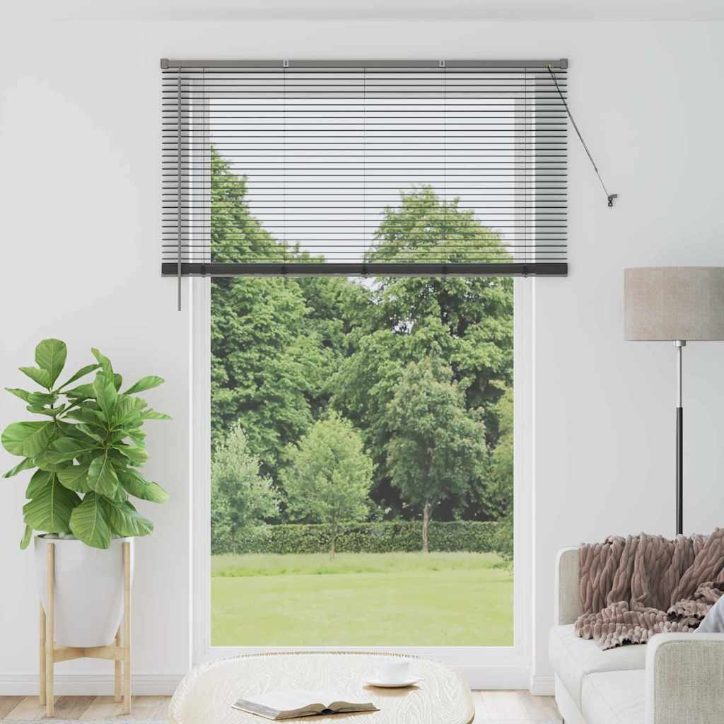 Fenster Jalousie mit Vorhängen Sonstiges Dunkelgrau 80 x 130 cm Aluminium