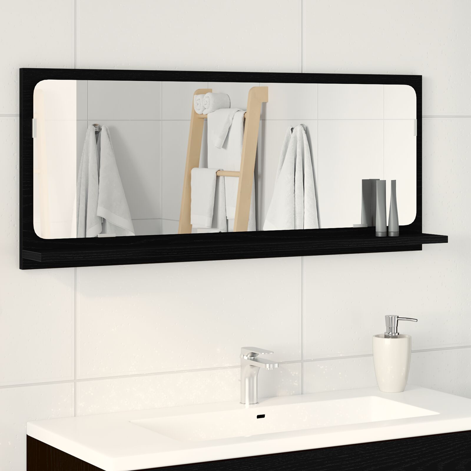 vidaXL Badezimmer Spiegel Schwarz Eiche 90x10,5x37 cm Holzwerkstoff