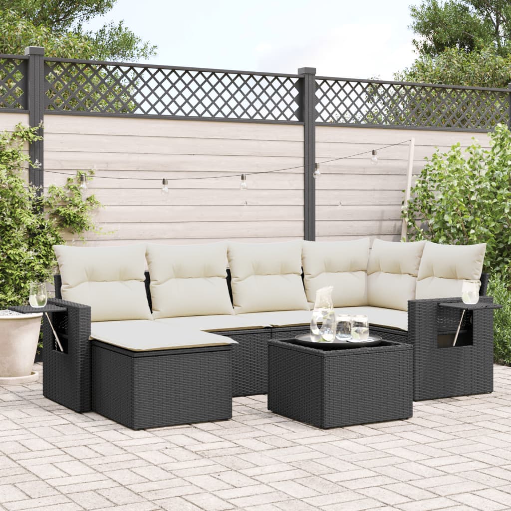 7-tlg. Garten-Sofagarnitur mit Kissen Schwarz Poly Rattan 7-tlg. Garten-Sofagarnitur mit Kissen Schwarz Poly Rattan
