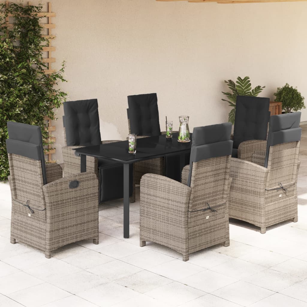 7-tlg. Garten-Essgruppe mit Kissen Grau Poly Rattan 7-tlg. Garten-Essgruppe mit Kissen Grau Poly Rattan