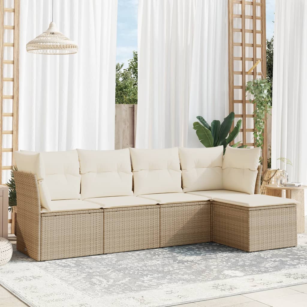 5-tlg. Garten-Sofagarnitur mit Kissen Beige Poly Rattan 5-tlg. Garten-Sofagarnitur mit Kissen Beige Poly Rattan