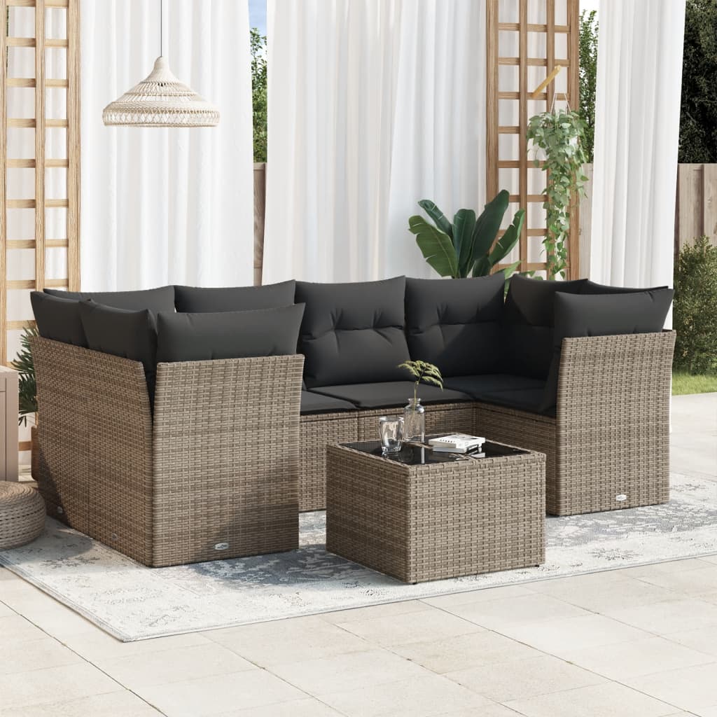 7-tlg. Garten-Sofagarnitur mit Kissen Grau Poly Rattan 7-tlg. Garten-Sofagarnitur mit Kissen Grau Poly Rattan
