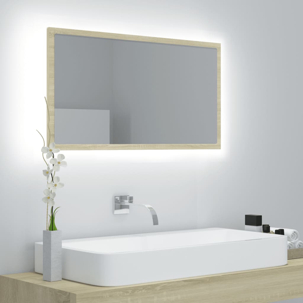 LED-Badspiegel Sonoma-Eiche 80x8,5x37 cm Acryl