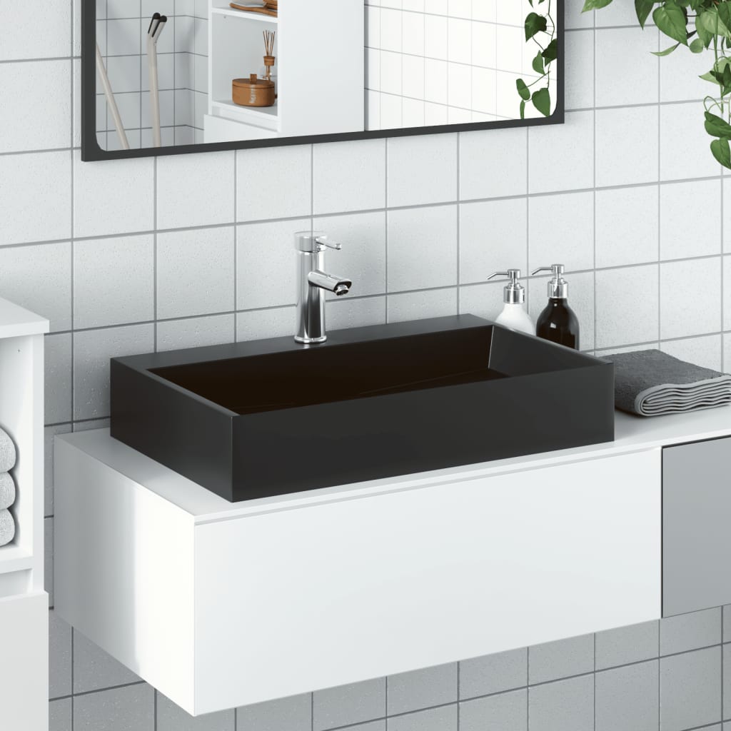Waschbecken 60x38x11 cm Mineralguss/Marmorguss Mattschwarz Waschbecken 60x38x11 cm Mineralguss/Marmorguss Mattschwarz