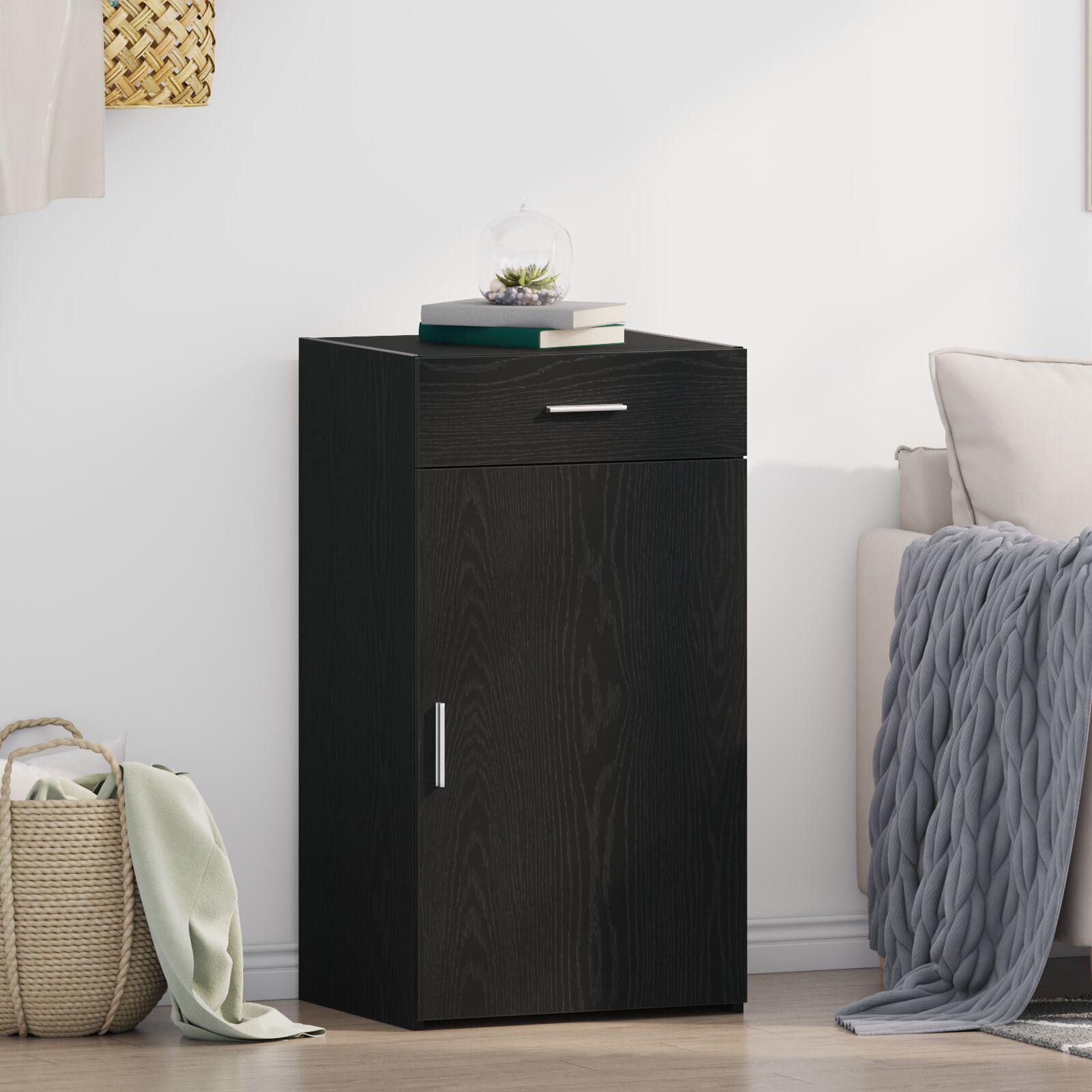 Sideboard Schwarz Eiche 30x42,5x93 cm Holzwerkstoff