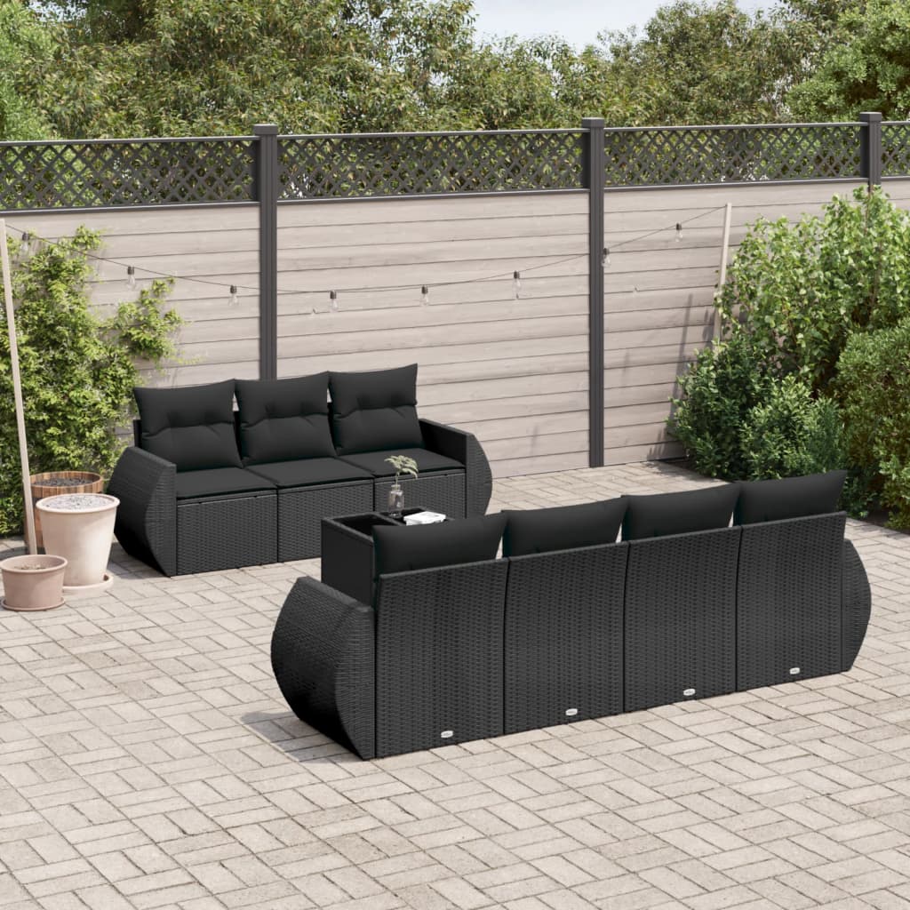 8-tlg. Garten-Sofagarnitur mit Kissen Schwarz Poly Rattan 8-tlg. Garten-Sofagarnitur mit Kissen Schwarz Poly Rattan