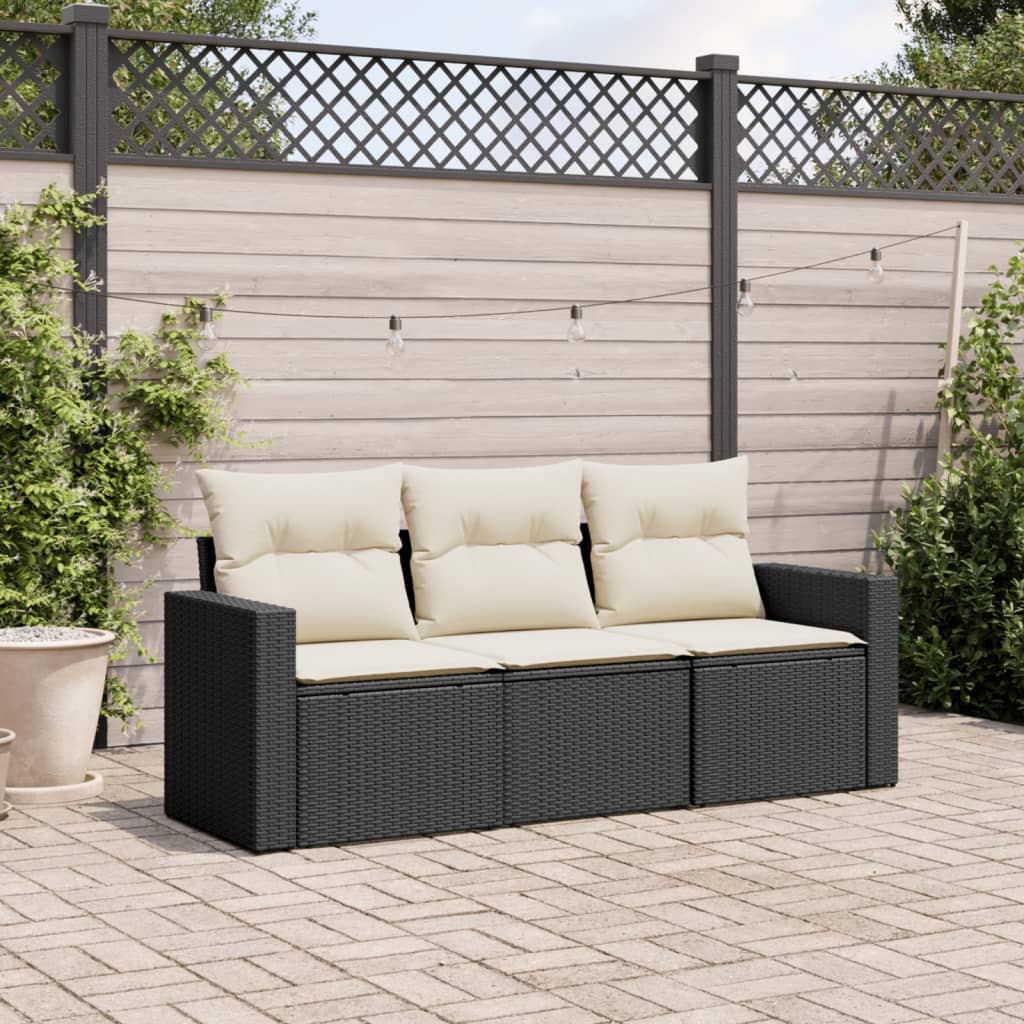 3-tlg. Garten-Sofagarnitur mit Kissen Schwarz Poly Rattan 3-tlg. Garten-Sofagarnitur mit Kissen Schwarz Poly Rattan