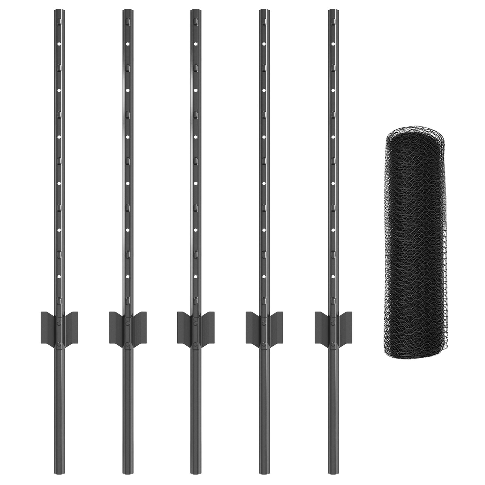 Zaunpfosten 5 Stk U-Profil Grau 60 cm Stahl, Sechseckzaun Grau 0,6x10 m Stahl