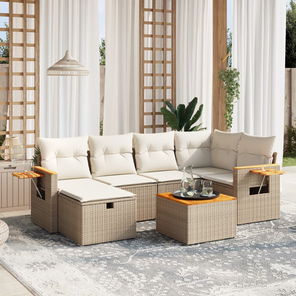 7-tlg. Garten-Sofagarnitur mit Kissen Beige Poly Rattan 7-tlg. Garten-Sofagarnitur mit Kissen Beige Poly Rattan